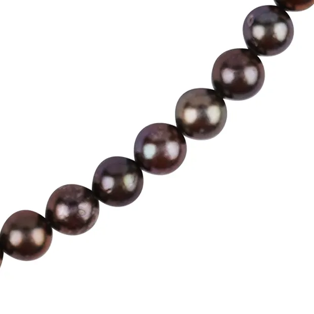 Kette Perle braun-petrol (gef.), rund (6mm), rhodiniert | Marco Schreier