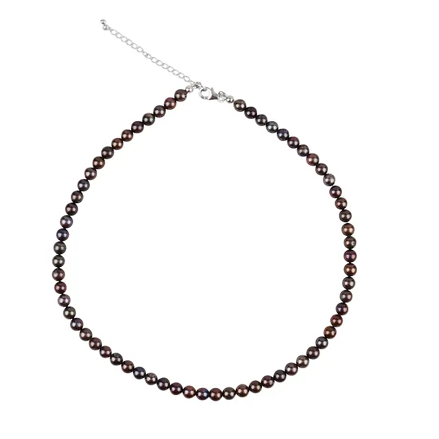 Chaîne Perle brune-pétrole (teintée), ronde (6mm), rhodiée | Marco Schreier