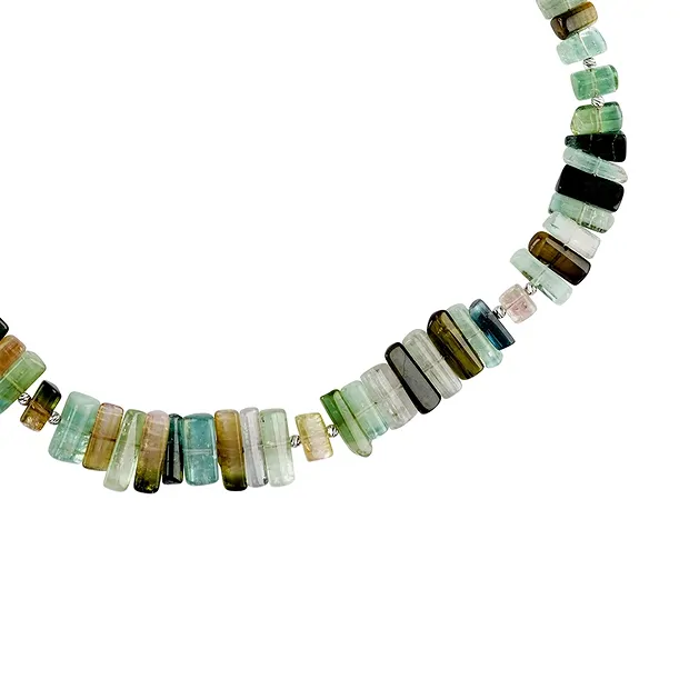 Tourmaline (green) necklace, rods (08 - 12mm), rhodiniert | Marco Schreier