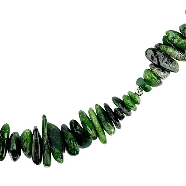 Chrome Diopside necklace, nuggets (5 - 19mm), rhodiniert | Marco Schreier