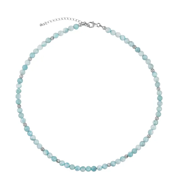 Collier Larimar, Kugeln (6mm) facettiert, rhodiniert, Verlängerungskettchen | Marco Schreier
