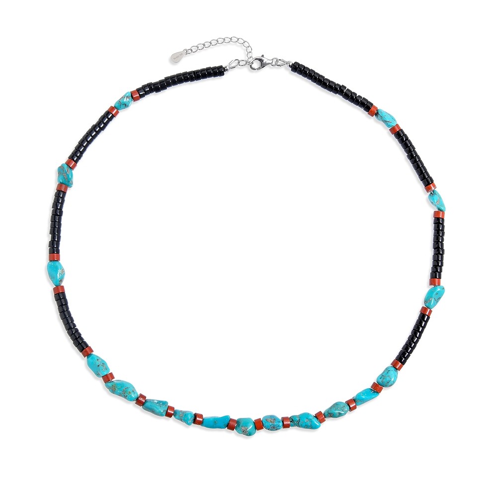 Collana Turchese (pugnalato), Ossidiana (nero), Diaspro (rosso), rodiato | Marco Schreier