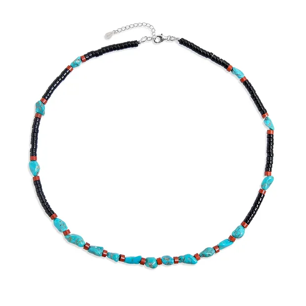 Collier Türkis (stab.), Obsidian (schwarz), Jaspis (rot), rhodiniert | Marco Schreier