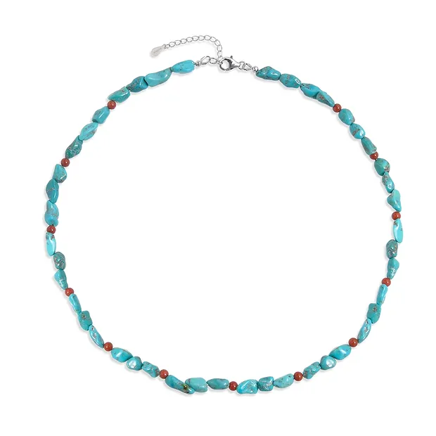 Necklace Turquoise (stab.) nuggets, chalcedony (red), rhodiniert | Marco Schreier