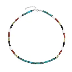 241018240026 Collier Turquoise, Jaspe, Lizardite, Obsidienne, Nacre, rhodié | Marco Schreier