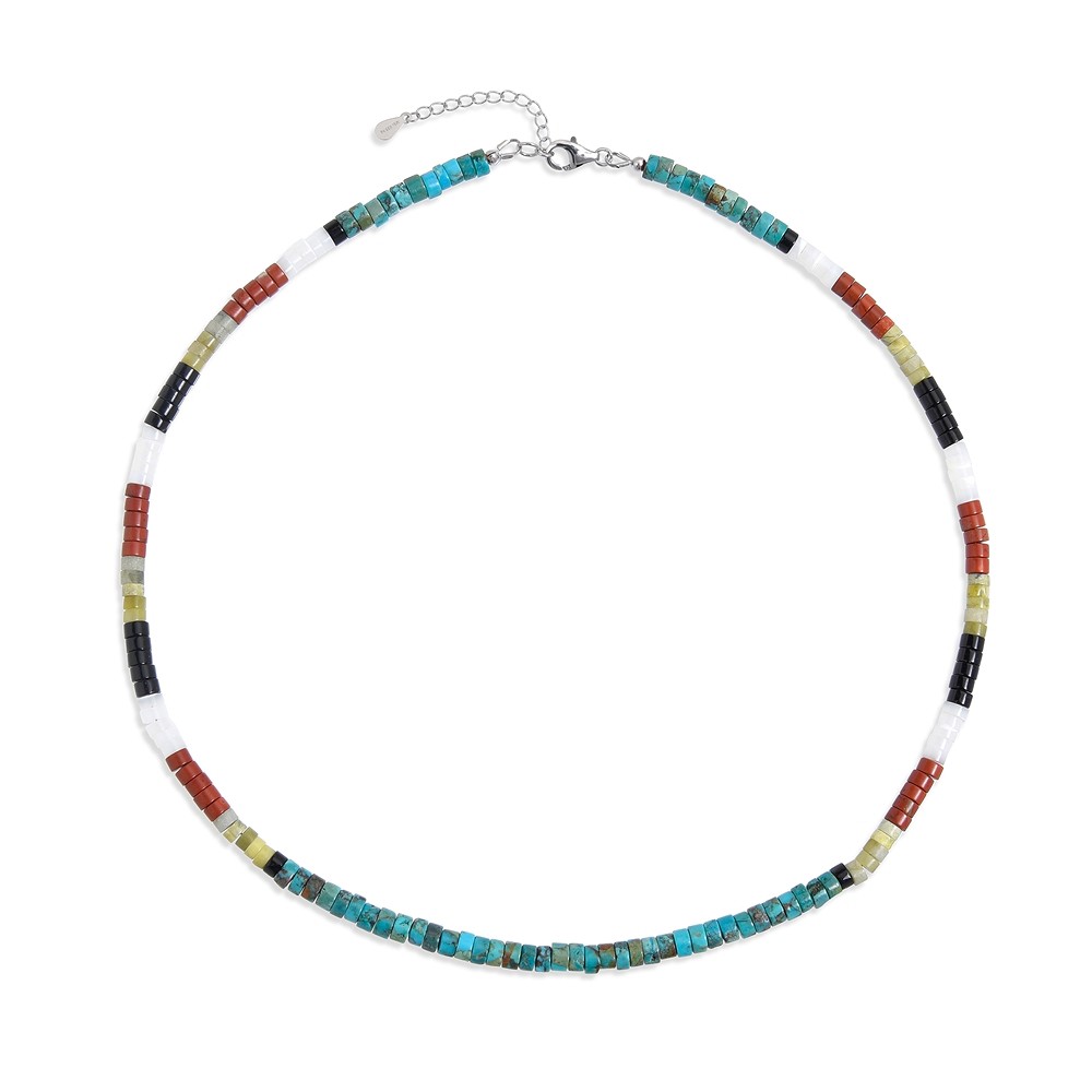 Collier Turquoise, Jaspe, Lizardite, Obsidienne, Nacre, rhodié | Marco Schreier