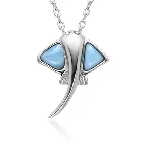 Anhänger Larimar, Manta, 1,8cm, rhodiniert, mit Kette | Marco Schreier