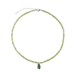 241018250006 Collier Peridot Button (2,5 x 5mm), Ammolith, rhodiniert, Verlängerungskettchen | Marco Schreier