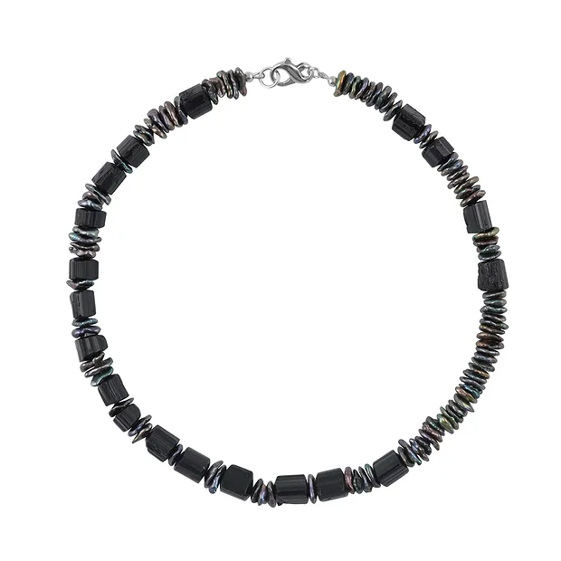 Collier de cristaux Schorl, perles de Keshi, rhodié | Marco Schreier