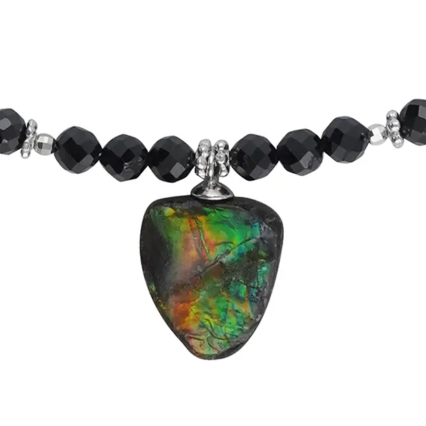 Collier de créateurs Spinelle noire boules, Ammolite, rhodié | Marco Schreier