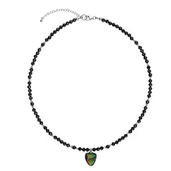 241018250010 Collier Spinell schwarz Kugeln (4mm), Ammolith, rhodiniert, Verlängerungskettchen | Marco Schreier