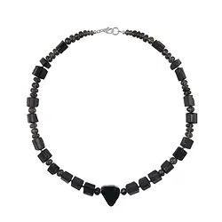 241018250011 Necklace Tourmaline (black) rough stones (7 - 12mm), Smoky Quartz Button, rhodiniert | Marco Schreier