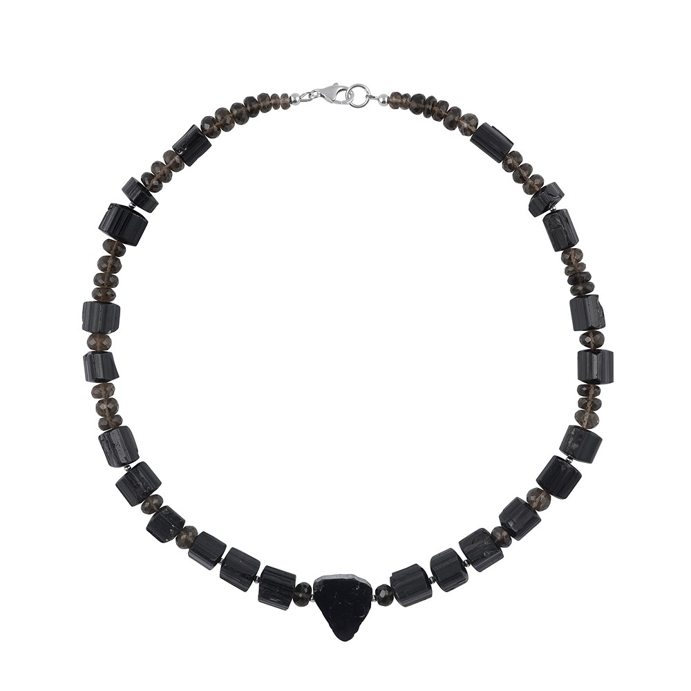 Collar Piedras en bruto de Turmalina (7 - 12mm), botón de cuarzo ahumado, rodinado | Marco Schreier
