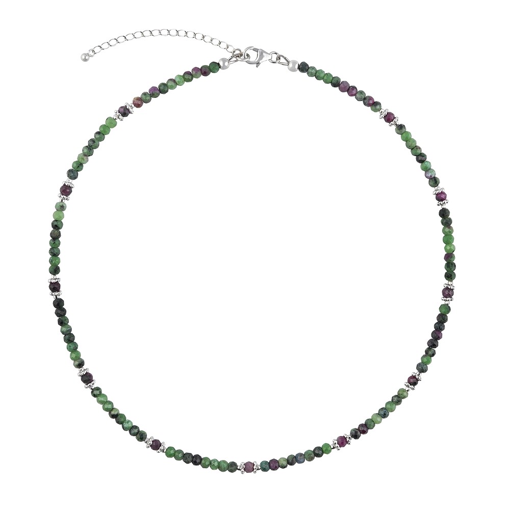 Chaîne d'atelier Rubis-Zoïsite, Bouton facetté, rhodié | Marco Schreier