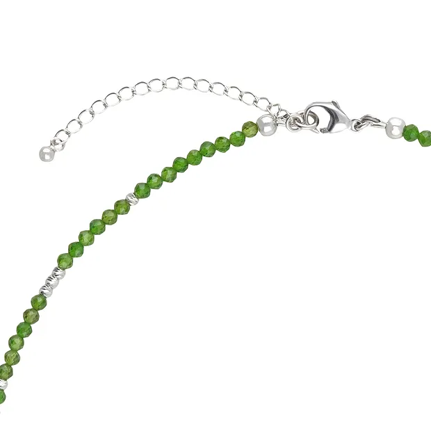 Atelierkette Chromdiopsid Kugeln (4mm), Ammolith, rhodiniert, Verlängerungskettchen | Marco Schreier