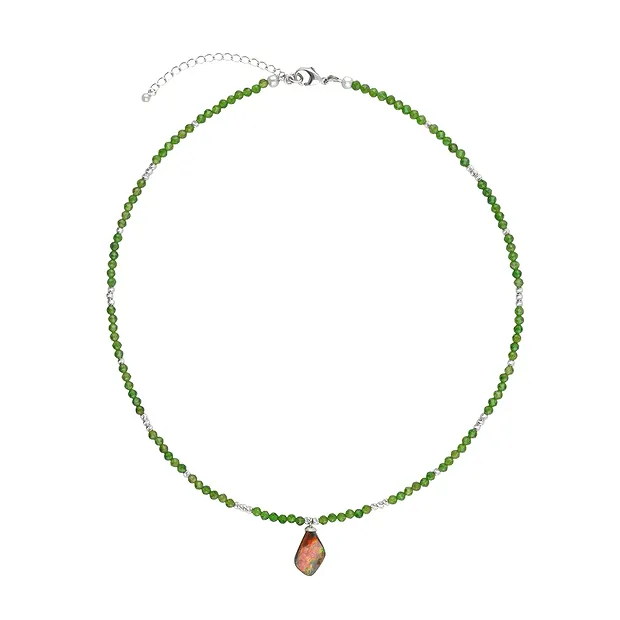 Collar Atelier Cuentas de Diópsido de cromo (4mm), Ammolita, rodinado, cadena extensible | Marco Schreier