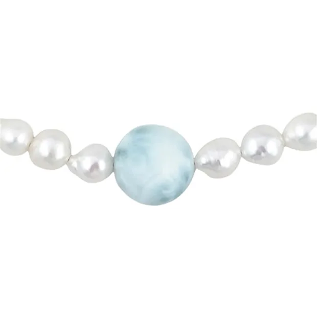 Collana Atelier perla, Larimar, rodiato | grossista gemme e pietre curative