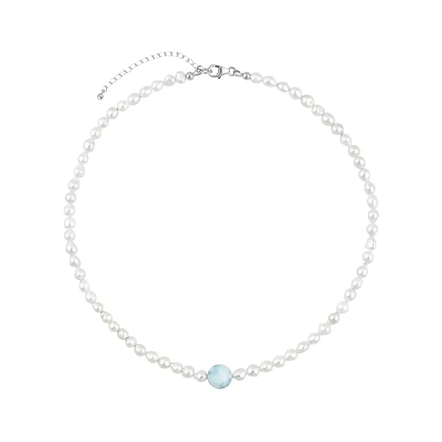Atelierkette Perle, Larimar-Kugel, rhodiniert | Edelsteine, Heilsteine & Schmuck