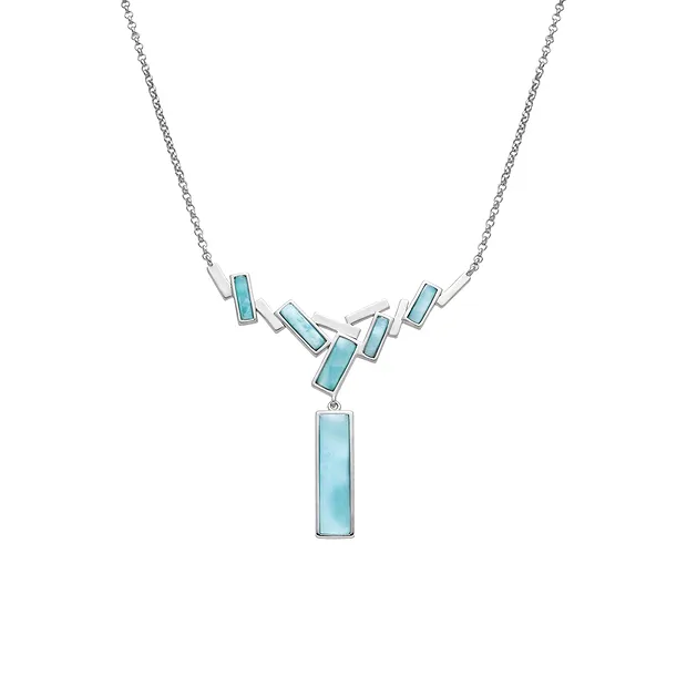 Collier Larimar, Rechtecke, rhodiniert | Edelsteine, Heilsteine & Schmuck-Handel