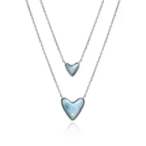 Collier Larimar, coeurs (14mm, 9mm), rhodié | Marco Schreier