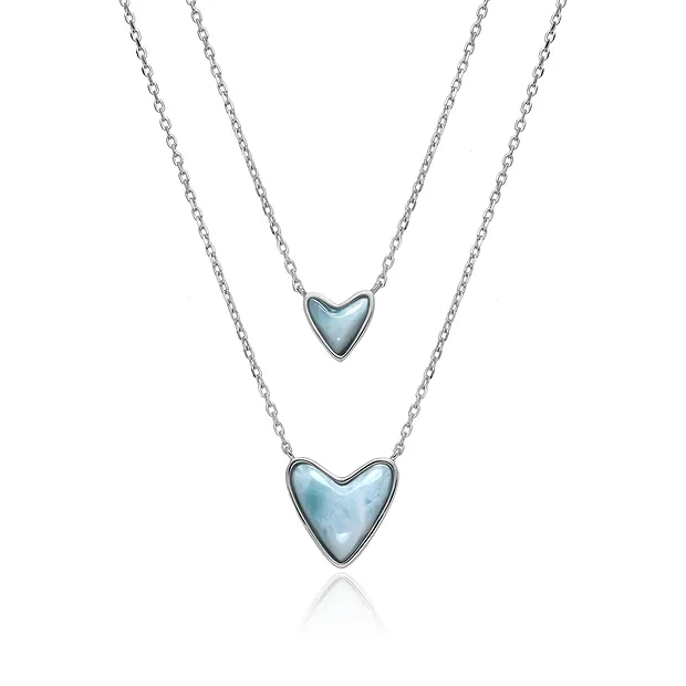 Larimar necklace, hearts (14mm, 9mm), rhodiniert | Marco Schreier