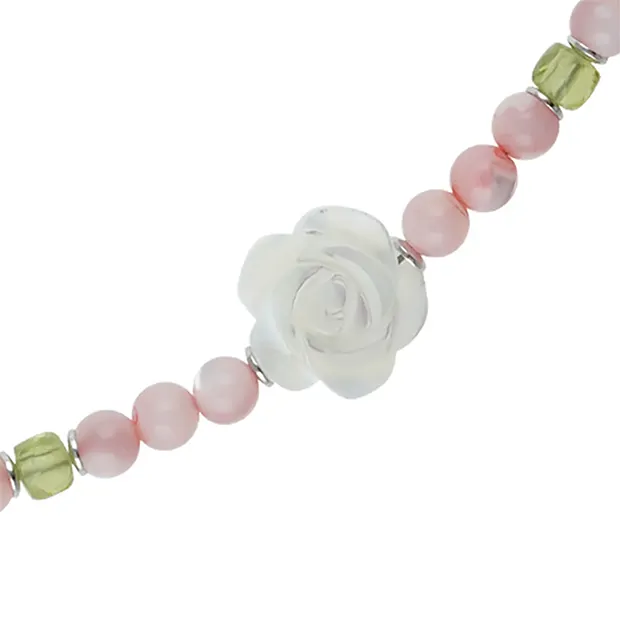 Atelierkette Perlmutt (rosa), Perlmutt-Blumen, Peridot, rhodiniert | Marco Schreier