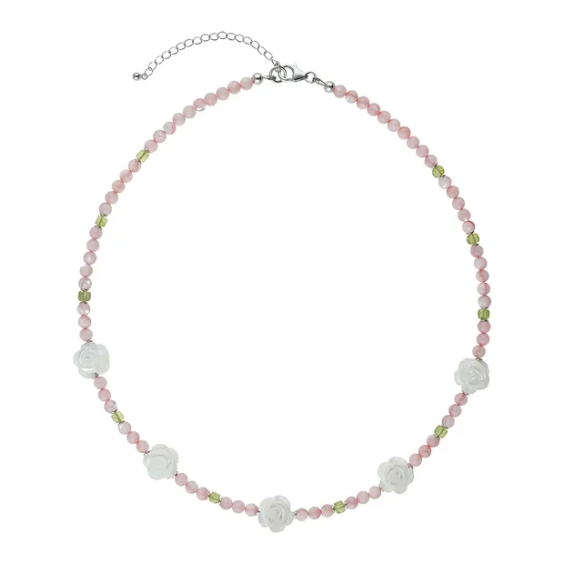 Atelierkette Perlmutt (rosa), Perlmutt-Blumen, Peridot, rhodiniert | Marco Schreier