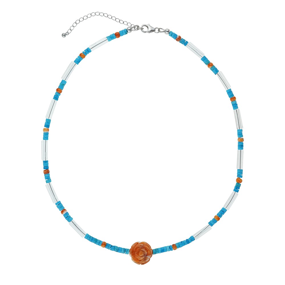 Atelierkette Türkis, Bergkristall, Spiny Oyster, rhodiniert | Marco Schreier