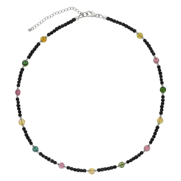 Collier de créateurs Schorl, Tourmaline (jaune, rouge, verte), rhodié | Marco Schreier