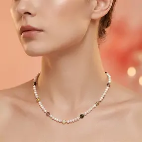 Collier de créateurs : perles, Tourmaline (polychrome), rhodié | Marco Schreier