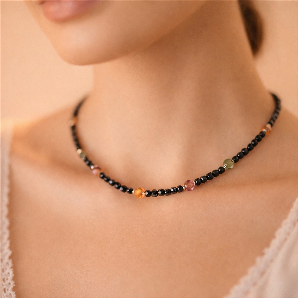 Collier Turmalin, Würfel (4mm), rhodiniert, Verlängerungskettchen | Marco Schreier