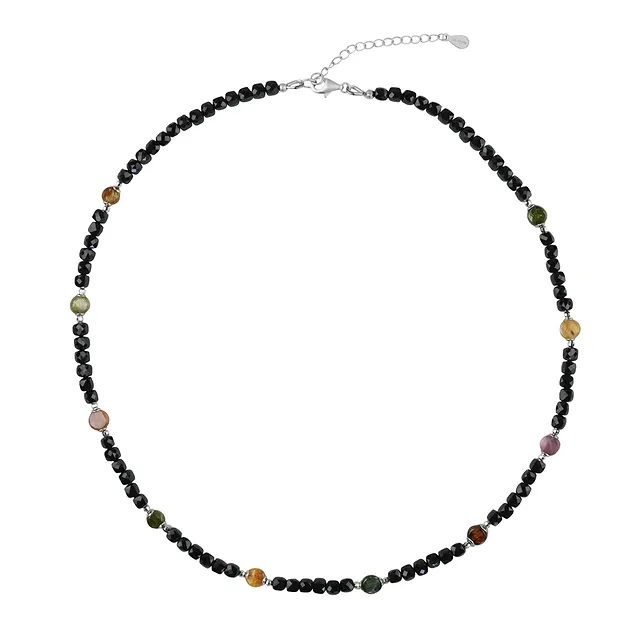Atelierkette Turmalin (schwarz, bunt), Würfel (4mm), rhodiniert | Marco Schreier