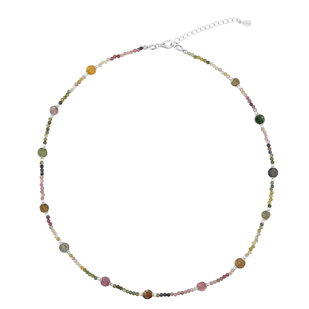 Collier Turmalin Kugel (2mm), faccettiert, rhodiniert, Verlängerungskettchen | Marco Schreier