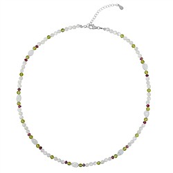 241018260041 Collana con foglia in Madreperla, Peridoto, tormalina, placcata in rodio, catenella di prolunga | Marco Schreier