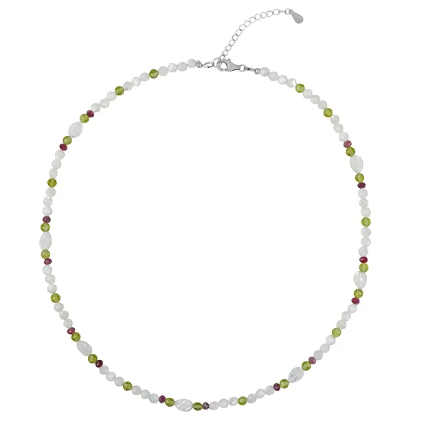 Collier de créateurs « feuille de nacre », Péridot, tourmaline, rhodié | Marco Schreier