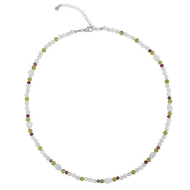 Catena di atelier in madreperla, Peridoto, tormalina, placcata in rodio | Marco Schreier