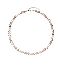 241018260060 Collar de perlas de agua dulce, blanco, rosa claro (perlas redondas, 4 x 7 mm), rodinado | Marco Schreier