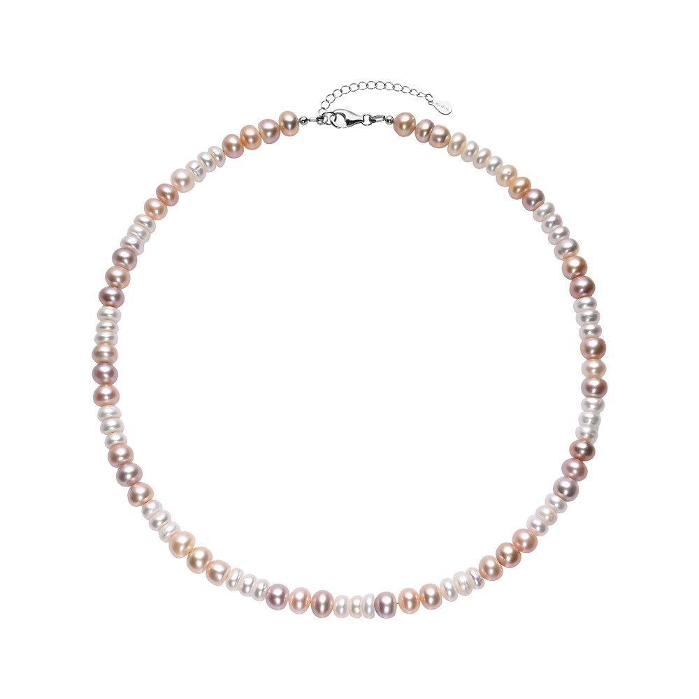 Collar de perlas de agua dulce, blanco, rosa claro (perlas redondas, 4 x 7 mm), rodinado | Marco Schreier