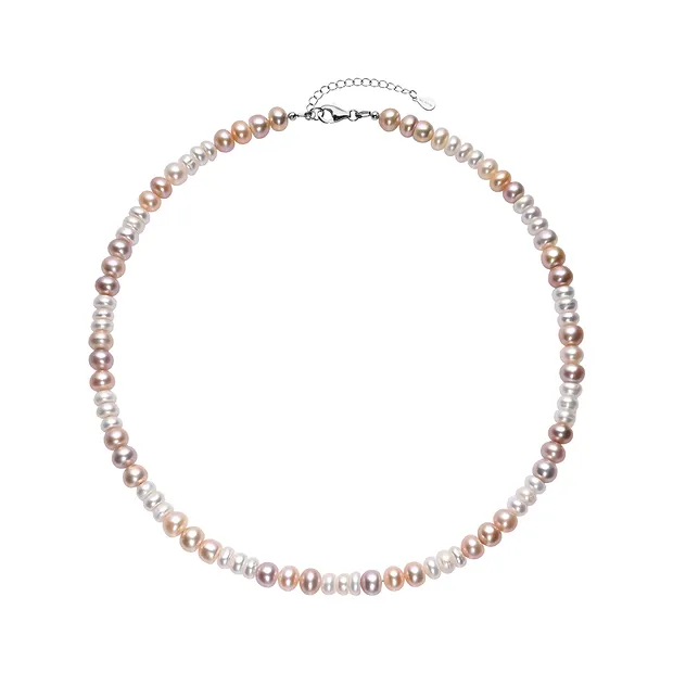 Collar de perlas de agua dulce, blanco, rosa claro (perlas redondas, 4 x 7 mm), rodinado | Marco Schreier