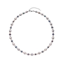241018260061 Collar de perlas de agua dulce, blanco/gris/petrol (Potato, 5-8 mm), rodinado | Marco Schreier