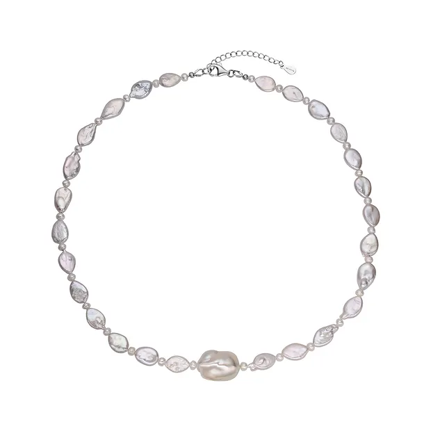 Freshwater Pearl Necklace, White, rhodiniert | wholesaler gems & healing stones