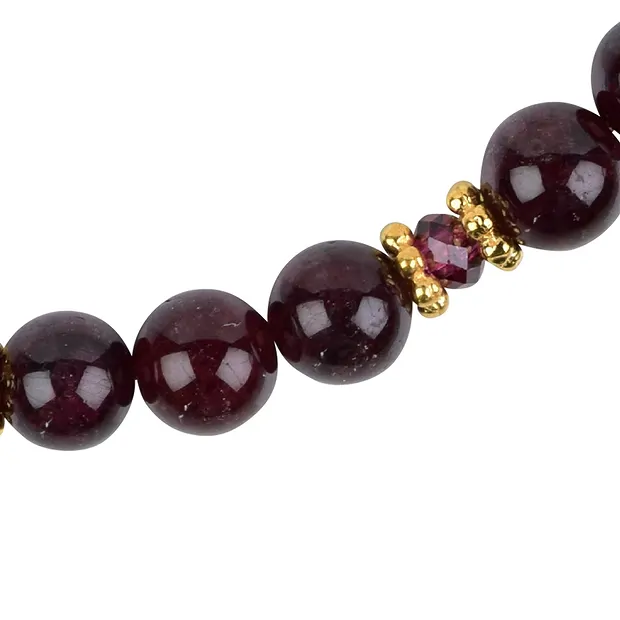 Garnet beads necklace, gold-plated silver, extension chain | Marco Schreier