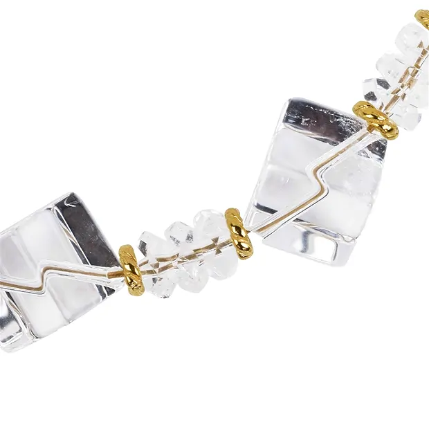 Collier Cristal de roche, Cube, doré, Chaîne d'extension | Marco Schreier