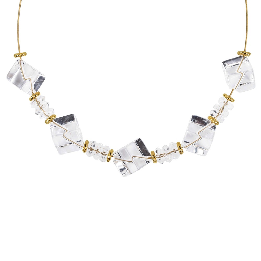 Collier Cristal de roche, Cube, doré, Chaîne d'extension | Marco Schreier