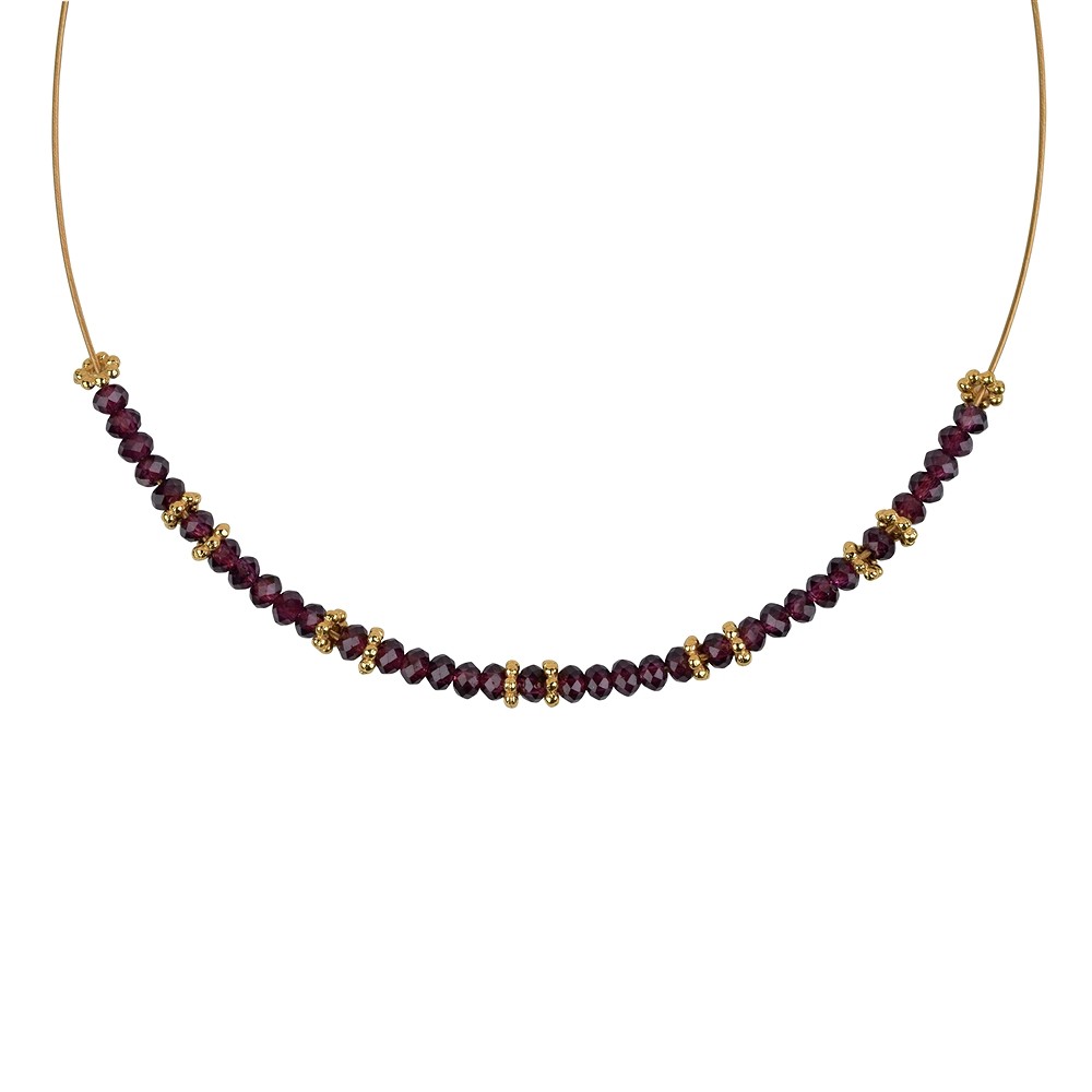 Collana di granati, bottone sfaccettato, placcato oro, catena di estensione | Marco Schreier