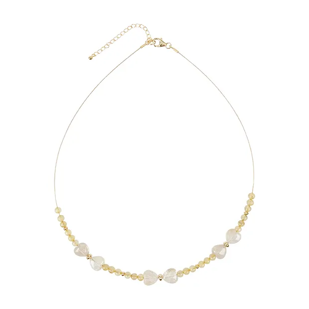 Collana Atelier Quarzo rutilico, perline, cuori, placcato oro | Marco Schreier