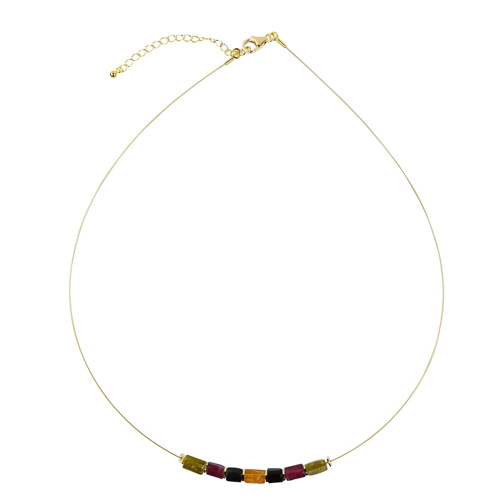 Tourmaline (multicolour) necklace, gold-plated silver, extension chain | Marco Schreier