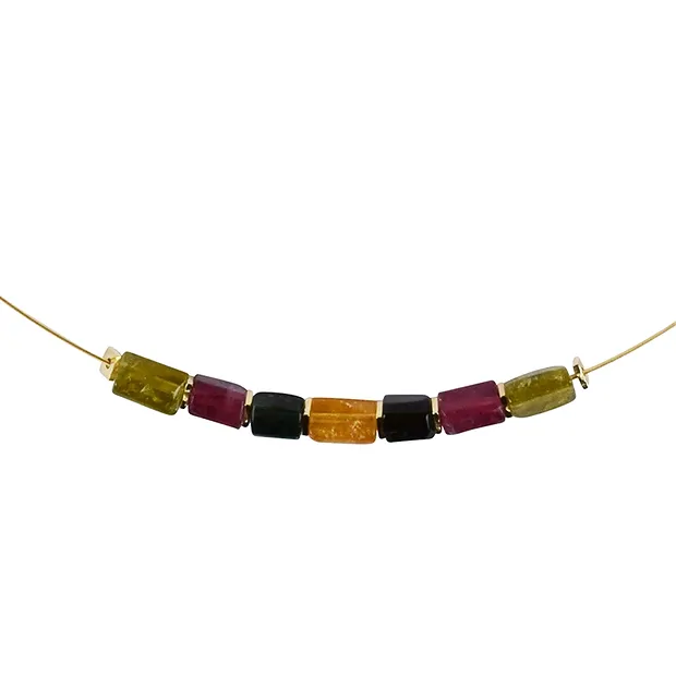 Tourmaline (multicolour) necklace, gold-plated silver, extension chain | Marco Schreier