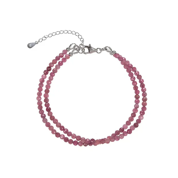 Necklace tourmaline (pink), 3mm faceted beads, double-row, rhodiniert | Marco Schreier