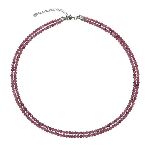 Collana tormalina (rosa), perline (3 mm), sfaccettate, rodiate | Marco Schreier